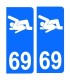 Stickers PLAQUE IMMATRICULATION 69 X2