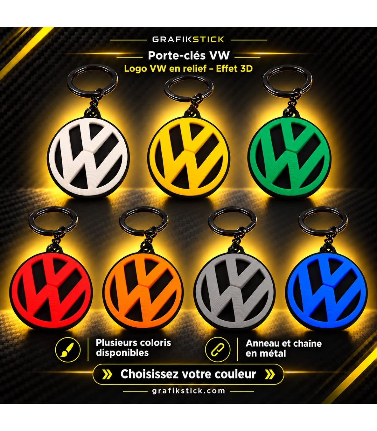 Porte clés VW - Motif en relief 3D